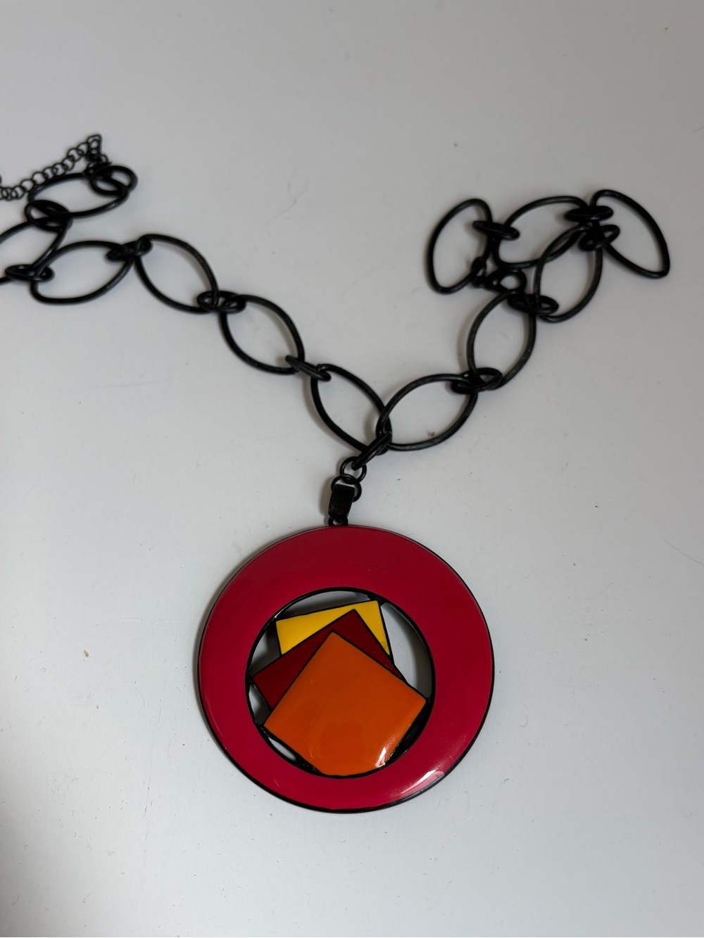 Bold Pink, Orange & Yellow Geometric Pendant Necklace